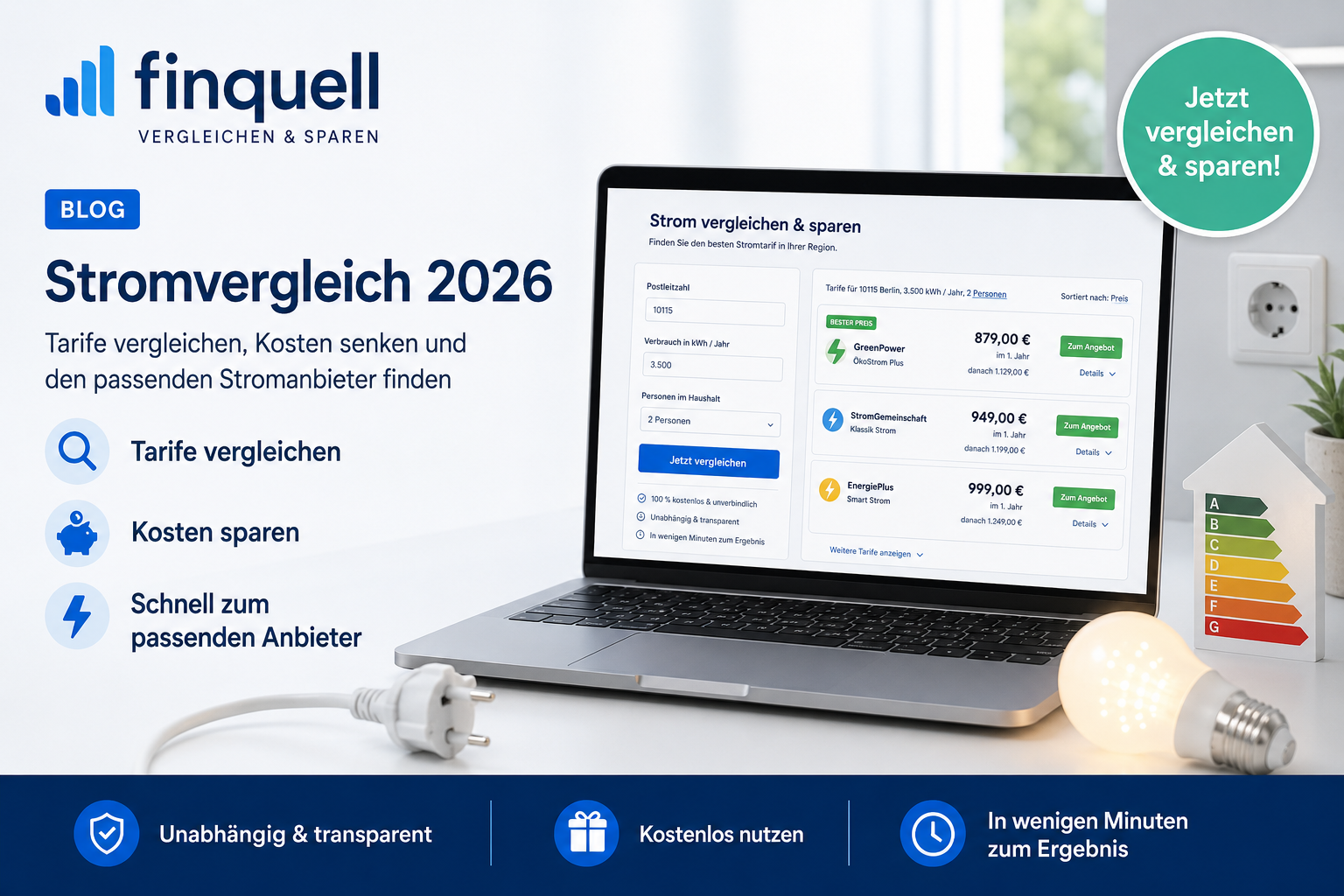 Stromvergleich 2026: Stromanbieter wechseln & günstigere Tarife finden