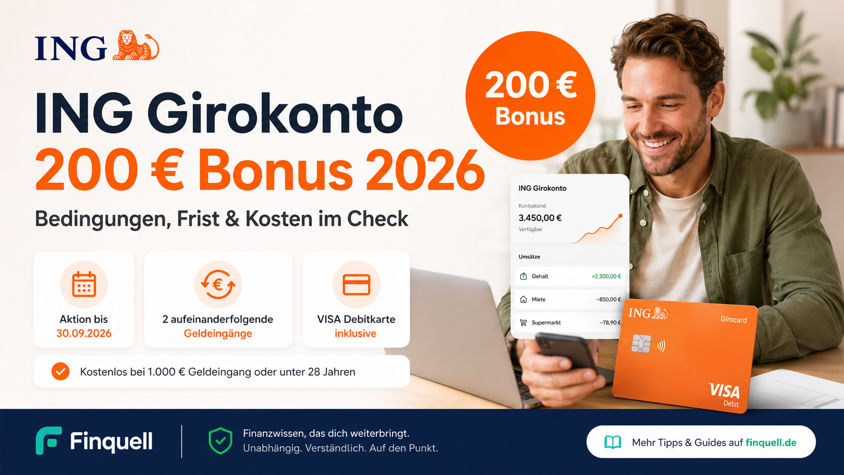 ING Girokonto 200 € Bonus 2026: Bedingungen, Frist & Kosten