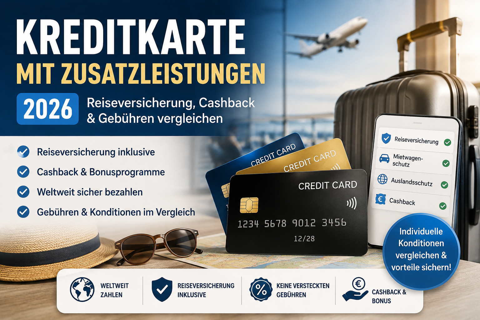 Kreditkarte mit Zusatzleistungen 2026 – Reiseversicherung, Cashback & Gebühren
