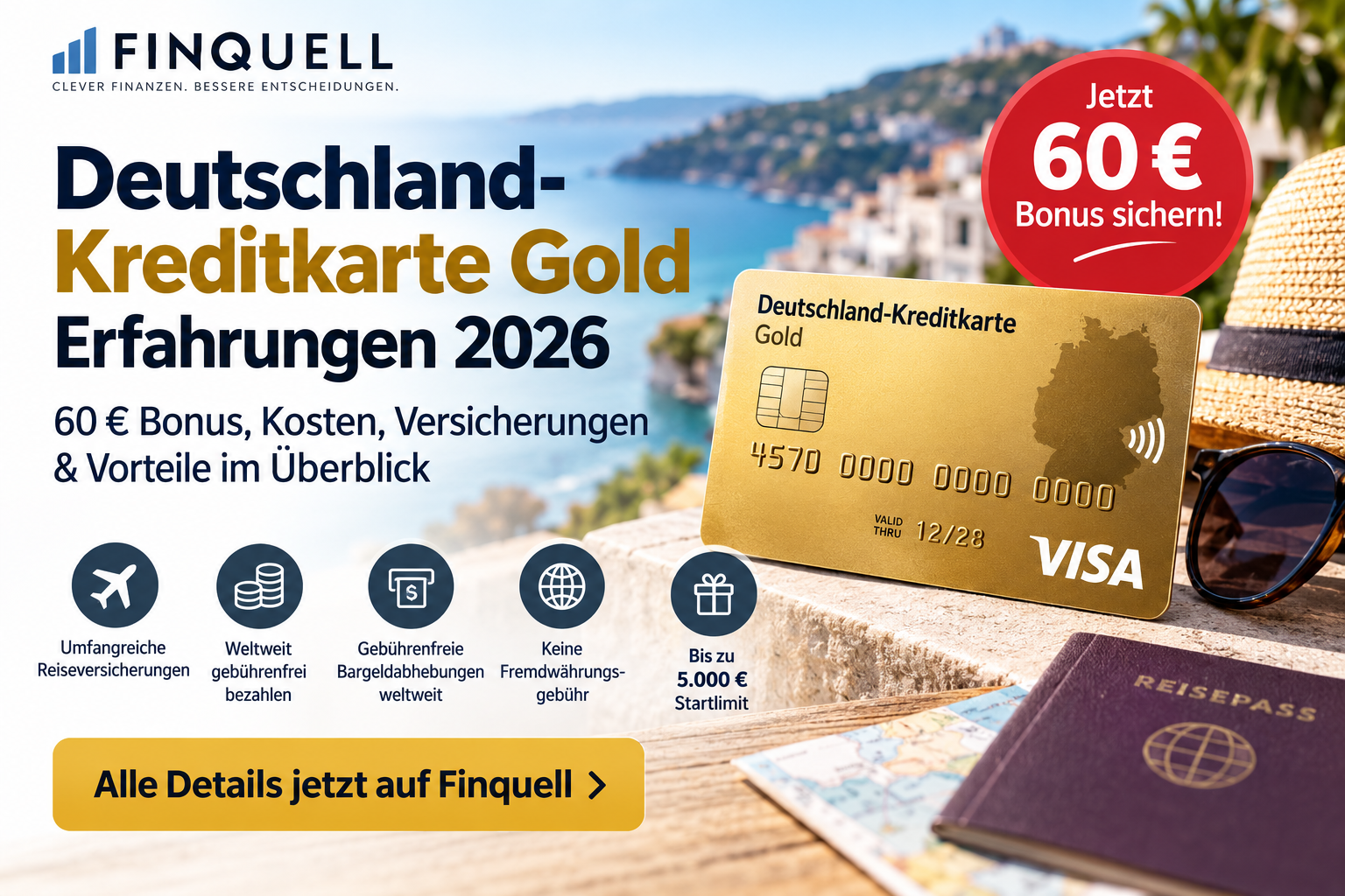 Deutschland-Kreditkarte Gold Erfahrungen 2026: 60 € Bonus, Kosten, Versicherungen & Vorteile