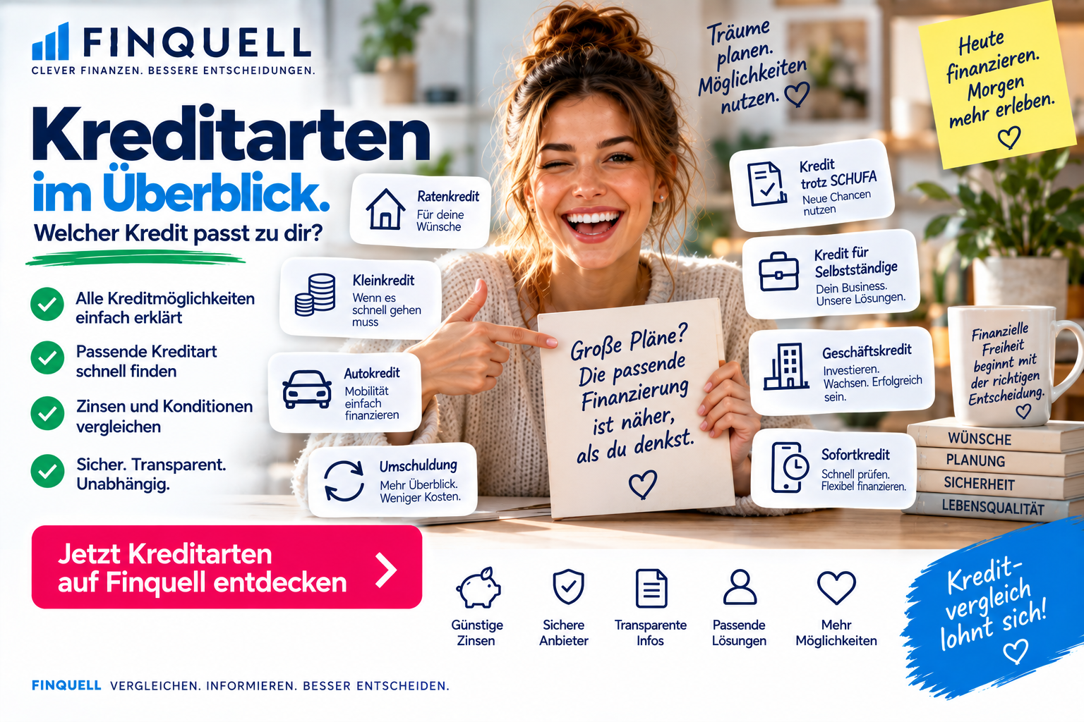 Kreditarten 2026: Welcher Kredit passt zu dir? Ratenkredit, Kleinkredit, Umschuldung & mehr