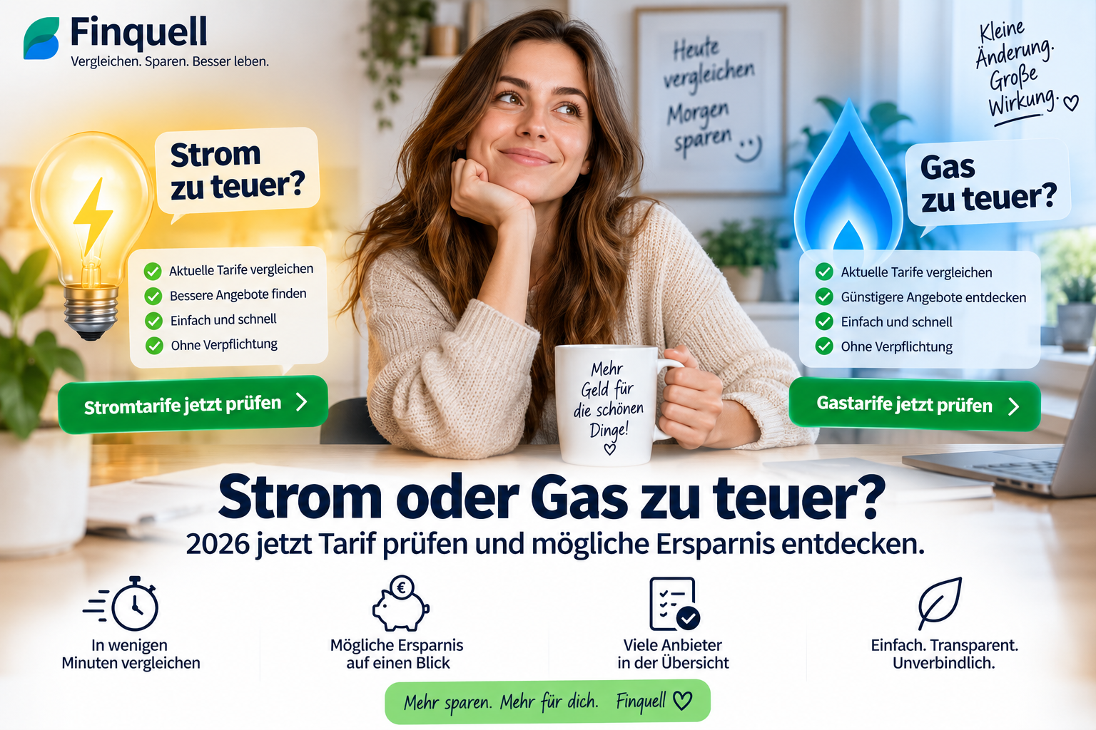 Strom oder Gas zu teuer? Tarife 2026 jetzt vergleichen | Finquell