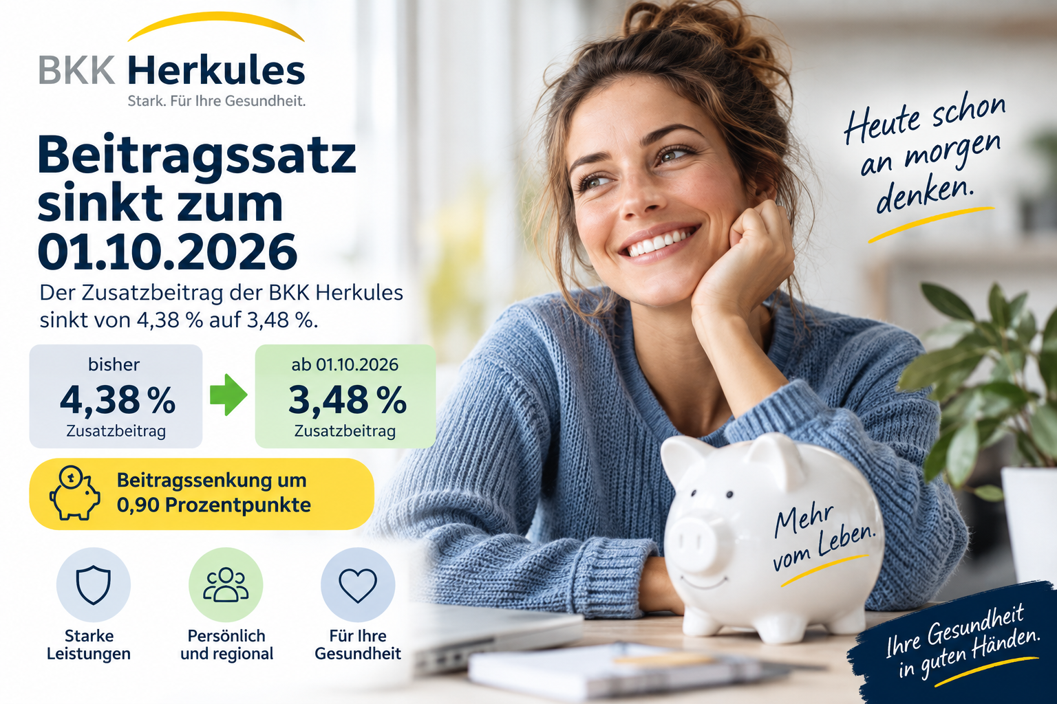 BKK Herkules senkt Zusatzbeitrag zum 1. Oktober 2026 auf 3,48 %